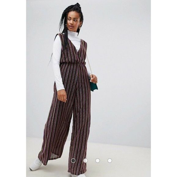 Glamorous Stripe Metallic Jumpsuit 2 Pink Gold - Picture 2 of 8